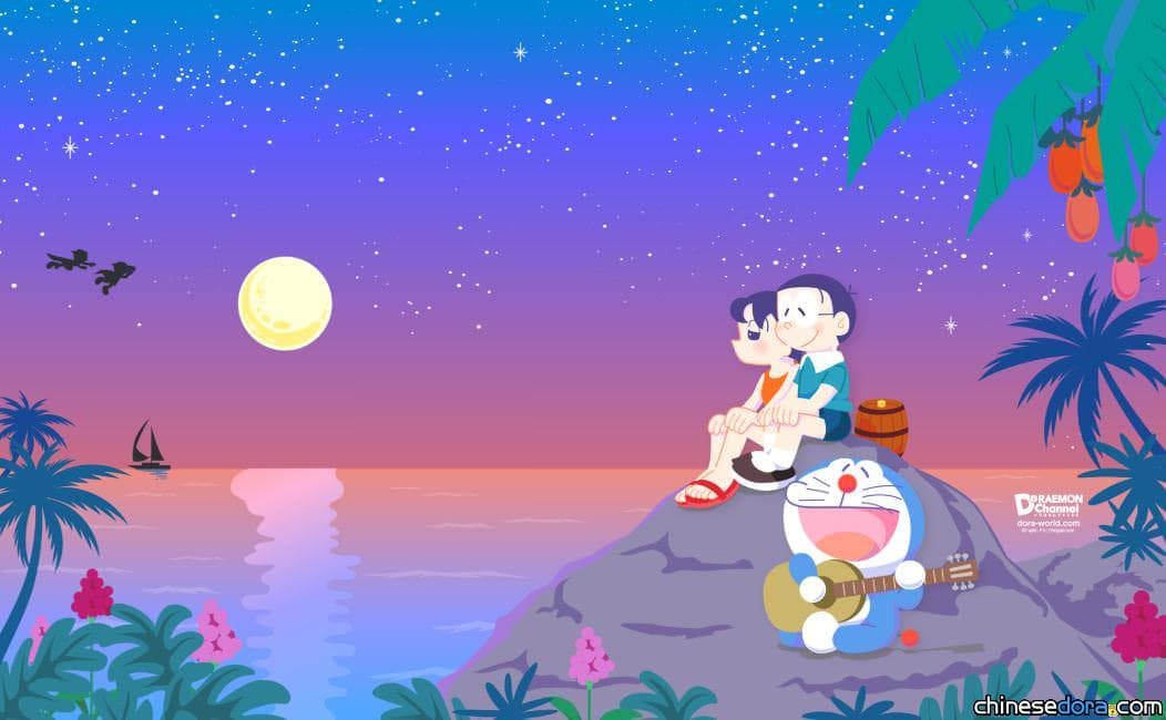 [桌布] 2018年8月哆啦A夢桌布：大雄與靜香浪漫的賞月！