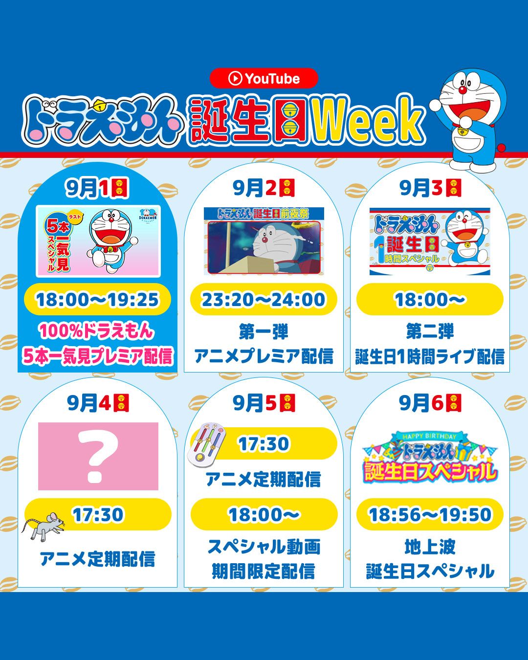 [日本] 「哆啦A夢生日週」開始　9.1~9.6官方YouTube與朝日電視台接連安排動畫節目